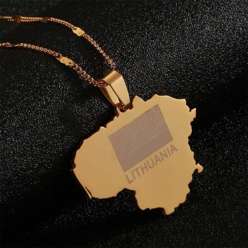 Stainless Steel Gold Color Lithuania Map Pendant Necklace Lietuvos Maps Jewelry