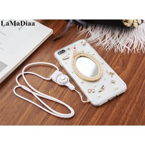 LaMaDiaa For Samsung Galaxy J3 J5 J4 J6 J7 J8 A6 A8 A7 A5 A3 2017 2018 A50 Bling Fashion Pearl Mirror Kit Soft TPU Back Cover