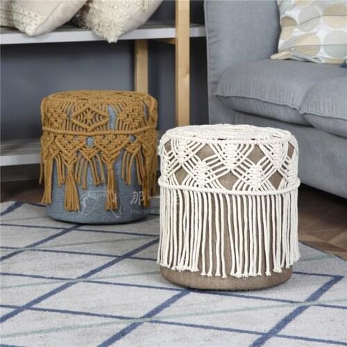 Macrame Round Chair Cover Hand-Woven Cotton Cope Tassel Hanging Tapestry Sofa Low Stool Chair Cover Boho Decor