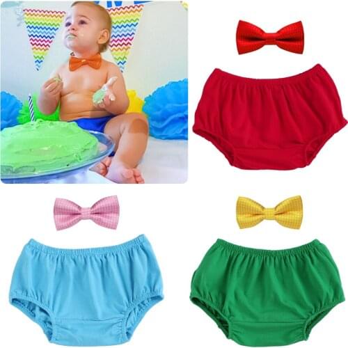 Cute Boy Girl Baby Birthday Clothes Cake Smash Outfit Diaper Cover Shorts Pants Bow Tie Birthday Party Photo Shoot Baby Clothes