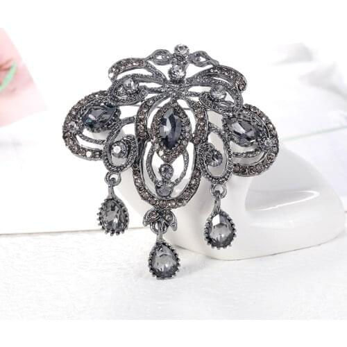 Fashion Rhinestone Gun Black Retro Brooch Alloy Personality Water Drop Pin Apparel Accessories