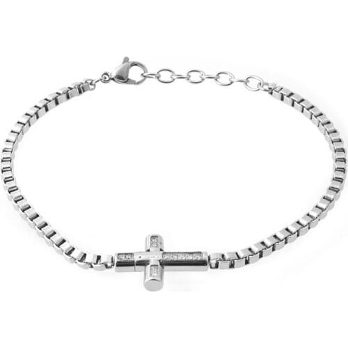 Runda Fashion Shinny Stainless Steel Cross Bracelet and Men Vintage Steel Bracelets Jewelry