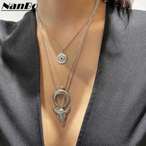3pc Evil eye Layered Men Pendant Necklace Set OX Moon Chains Jewerly Initial Necklaces Jewelry ZA 2020 Women Kpop Iced Out Chain