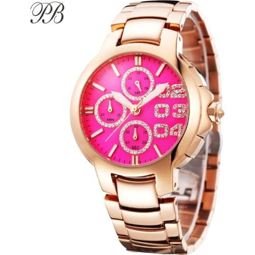 PB Watches for Women Complex Crystal Dial Stainless Steel Women Watches Waterproof Gold Plated Luxury Brand Reloj Mujer