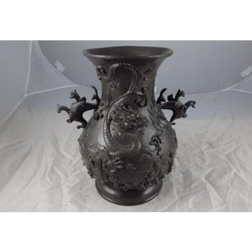 Song voge gem S1281 Chinese Palace Royal Pure Copper Bronze Lucky Dragon Jar Tank Crock Pot Vase