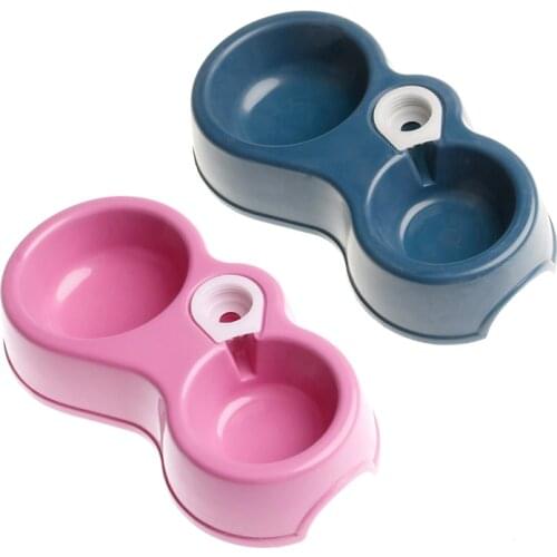 Plastic Pet Dog Cat Puppy Cat Automatic Water Dispenser Food Dish Bowl Feeder Cute two grooves Double use 2017