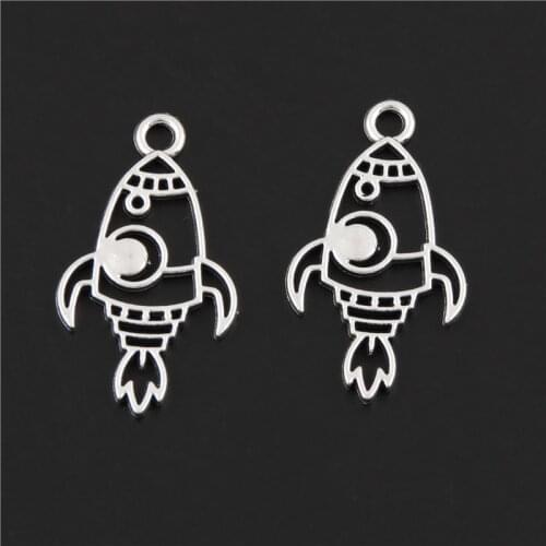 20Pcs Silver Color Exquisite Hollow Rocket Charms Spacecraft Pendant Finding Earring Ornaments Jewelry Crafts 13x26mm A3107