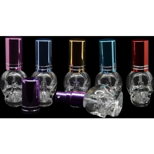 1pcs 8ml Skull Shape Portable Travel Glass Perfume Bottle Sprayer Can Add Perfume Empty Bottle