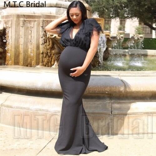 Plus Size Pregnant Women Bridesmaid Dresses V Neck Mermaid Tulle Elastic Satin Long Wedding Guest Dress Customize Robe De Soiree