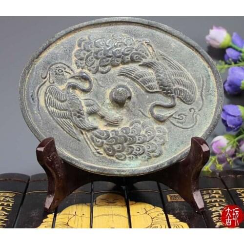 Rare Antique Bronze Tang mirror Peacock bronze mirror Oval bronze mirror ,Hand-carving crafts,Collection&Adornment,Free shipping