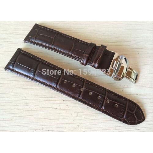 20mm (Buckle18mm) T063639 T063617 High Quality Silver Butterfly Buckle + T063610 Brown Genuine Leather Watch Bands Strap men