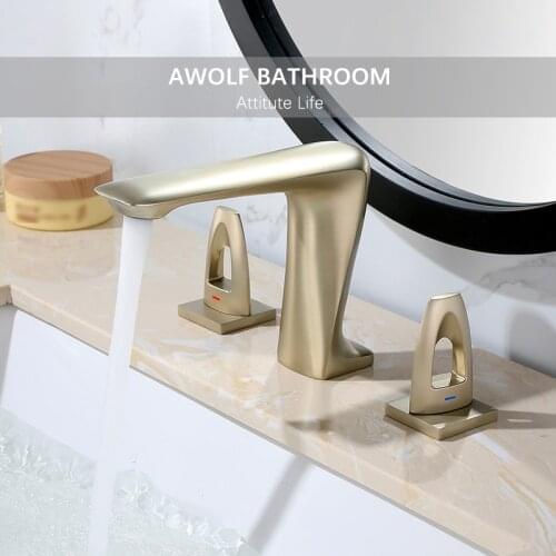 Solid Brass Brushed Gold Bathroom Basin Sink Faucet Dual Handle Matt Black Hot And Cold Chrome Mixer Water Tap 3 Parts ML8102