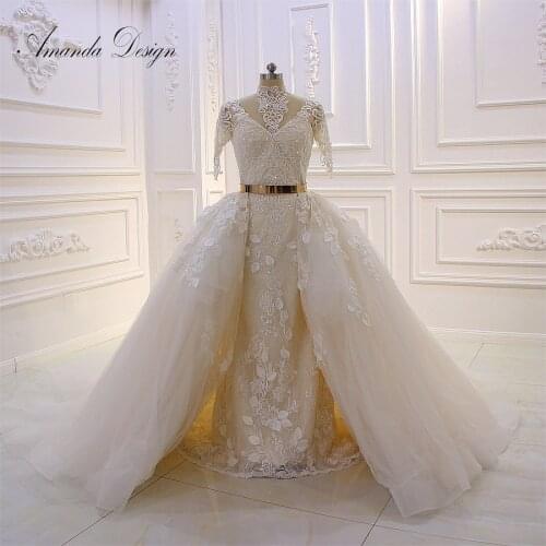 Amanda Design robe de mariee 2019 Short Sleeve Backless Wedding Dress with Removable Skirt