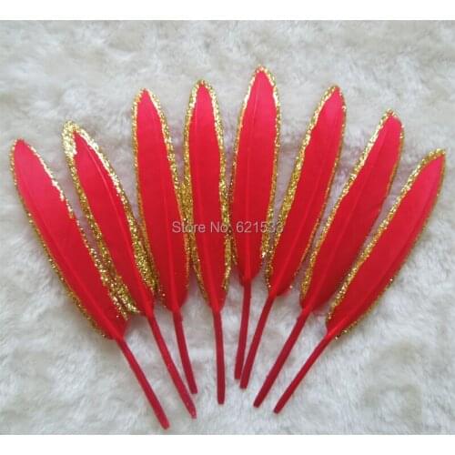 Veren Decoratie,Plumes,Red Duck Cocottes Feathers with Gold Glitter Painted,Feder,Feather Top/10-15cm long,50pcs/lot