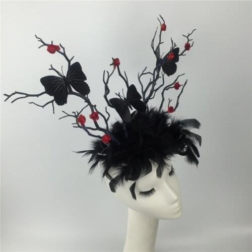 Vintage Simulation Branches Hairband Butterfly Flowers Headwear Accessories Stage Model Catwalk Performance Headdress