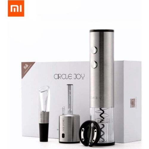 Xiaomi Youpin Cirkel Vreugde Elektrische Flesopener Rvs Elektrische Kurkentrekker Foliesnijder Base Kurk 4 In 1 Gift doos