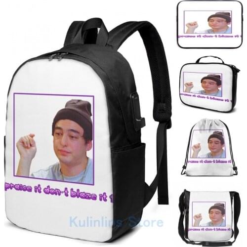 Funny Graphic print Praise It Dont Blaze It A Message From Joji USB Charge Backpack men School bags Women bag Travel laptop bag