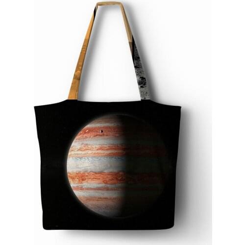 Planet printed Handbag Linen polyester shopping Tote Home Storage Bags with Casual Traveling Beach Bags
