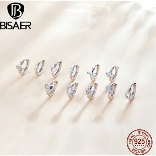 Bisaer Real 925 Sterling Silver Icelands love Stud Earrings For Women Wedding Engagement Earrings Fine Jewelry Gifts ECE1039