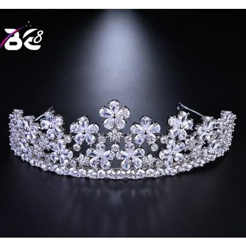 Be 8 2018 New Stunning Beautiful Flower Design Clear Cubic Zirconia Wedding Tiaras and Crowns Women Hair Jewelry H117
