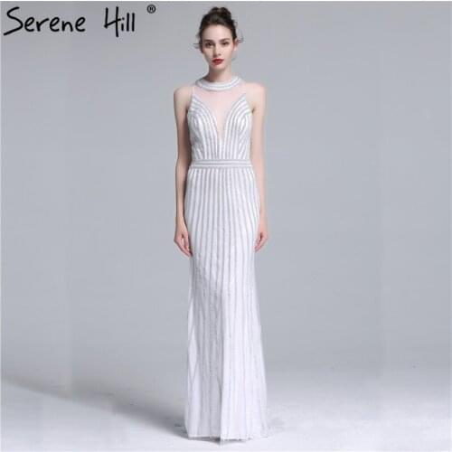 2020 Hot Sale Sheer Mermaid Long Evening Dresses Real Picture Crystal Illusion Back Prom Dress Party Serene Hill BLA6040