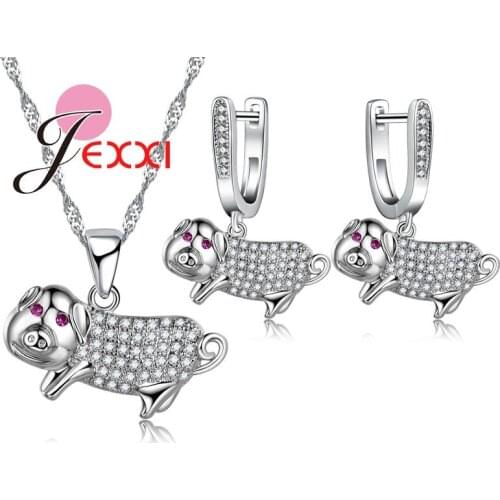 1 Set New Design Fashion Creative Flying Pig Women Necklace & Earring Wholesale Luxury Silver Rhinestone Jewelry Gifts