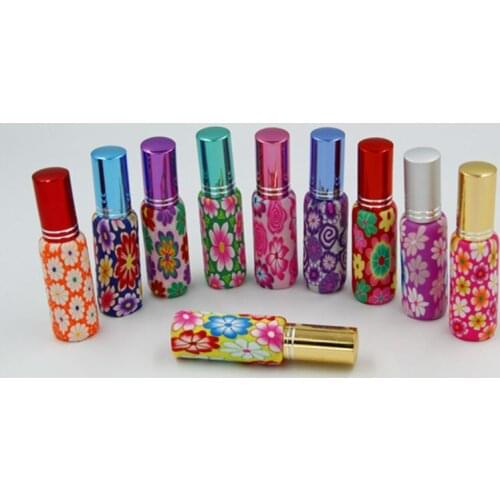 10ml Flower Desigh Glass Spray Bottle 10cc Polymer Clay Decorated Perfume Bottles Multi-color Randomly F20171353