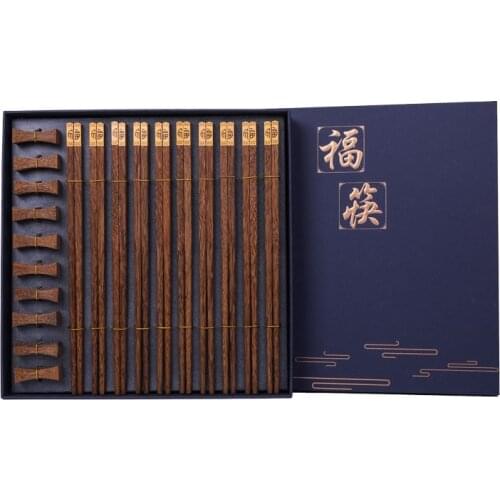 10Pairs High Quality Premium Natural Wenge Wooden Chopsticks Holder Gift Box Household Cutlery Tableware Set Chinese Chopsticks