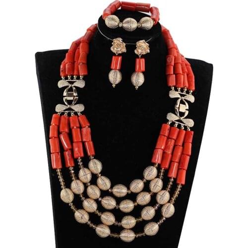 2018 Luxury Wedding Bib Coral Beads Jewelry Set Dubai Gold Statement Women Jewelry Set Indian Bride Jewelry CNR859