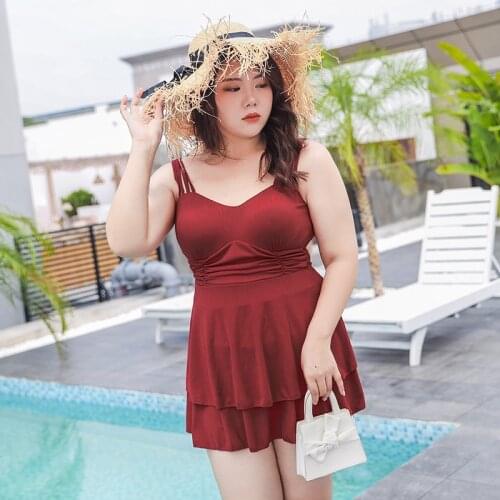 2021 Plus Size One-piece Swimsuit Monokini Swimwear Push Up Women Bikini Swim Suit with Skirt Bathsuit Tankini 6XL Swimdress