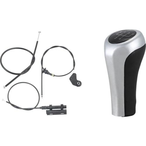 4 Pcs Car Accessories: 1 Pcs Black 5 Speed Manual Stick Gear Shift Knob & 3Pcs Engine Bowden Cable Hood Release Wire