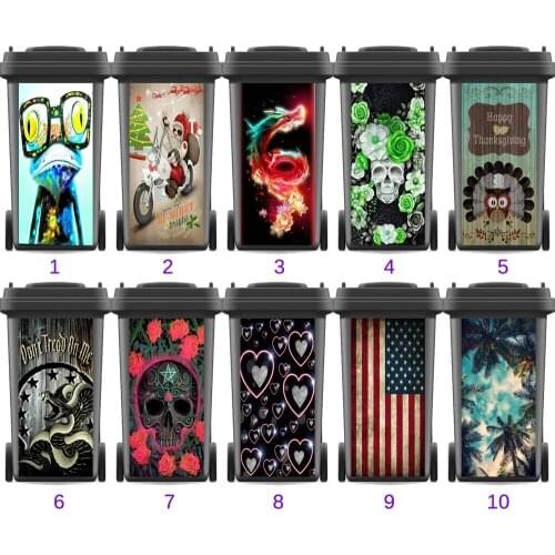 Abstract Adhesive Waterproof Festival Sticker Decals Skull Renew Rubbish bin trash can Cover sticker Ktichen 120liter 240liter