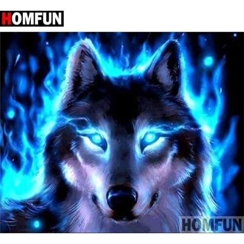 HOMFUN Full Square/Round Drill 5D DIY Diamond Painting "Animal wolf" Embroidery Cross Stitch 5D Home Decor Gift A00043