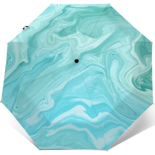 Automatic Umbrella Rain Women Three-folding Umbrella Green And Teal Marble Windproof Umbrella Female Waterproof parasol