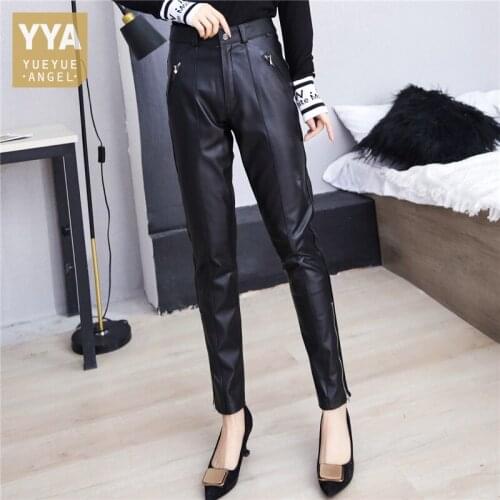 Women Genuine Leather Pencil Pants Cow Leather High Waist Pants New 2021 Spring Autumn Female Casual Trousers Large Size 5XL 6XL