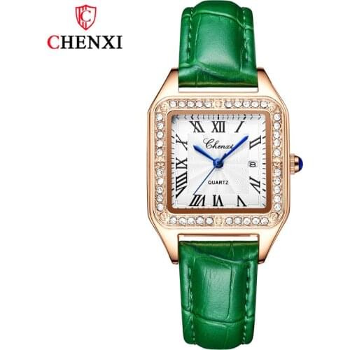 CHENXI Womens Square Watch Luxury High-end Ultra-thin Diamond Craft Dial High-end Leather Strap Ladies Quartz Watch WA224