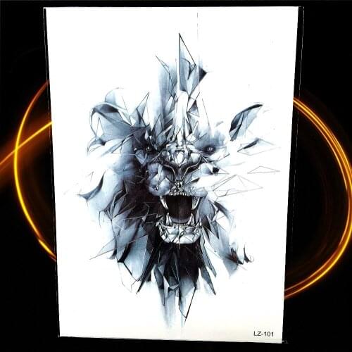 Black Creative Diamond Geometric Lion Waterproof Tattoo Stickers 21*15CM Large Body Arm Women Men Temporary Tattoo Triangle