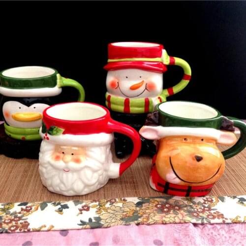 350ML Coffee Mugs and Cups Cute Santa Claus Snowman Childrens Milk Water Cup Eco Friendly Ceramic Tea Mug Christmas Kid Gifts