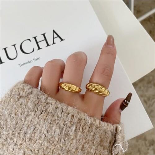 YUN RUO 316 L Titanium Steel Bread Ring Female 18k Gold Plated Fashion Personality Wide Version Design Simple Index Finger Ring