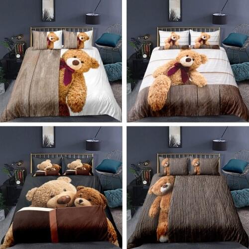 Cute Teddy Bear Bedding Set 2/3Pcs Duvet Cover & Pillowcase(s) 3D Printed Quilt Cover Home Textile Gift