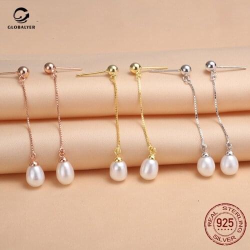Korean version Freshwater Pearl Earrings Female S925 Silver Stud Long Fashion Personalized Pearl ear thread Free shipping 764