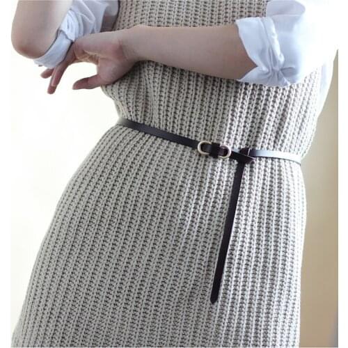 Fashion Women Brand Multicolor Genuine Leather Design Thin Belt Soft Cowhide Gold Buckle All-Match Dress Ladies Waistband