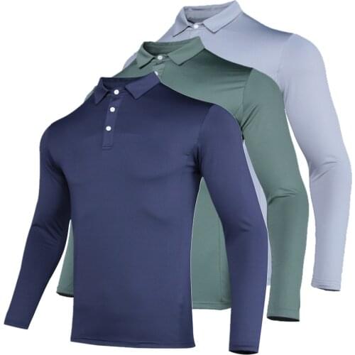 Men Golf Shirts Leisure Long Sleeve Shirt Golf Wear Fitness Breathable T-Shirt Golf Clothing Gym Badminton Sports Shirt Blue