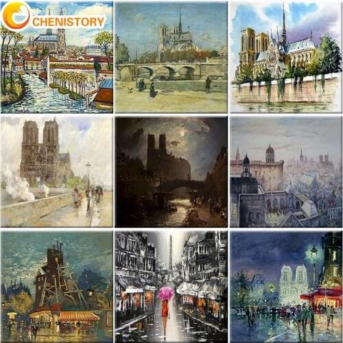 CHENISTORY Landscape Paint By Number Architectural Art On Canvas With Frame Diy Adult Kit Acrylic Paint Coloring By Number Decor