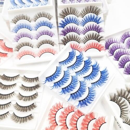 Newest 3D Fake Eyelashes Colorful Faux Mink Lashes Mix Color Pink Blue Red White False Eyelashes Fluffy Soft Cilias Vendor