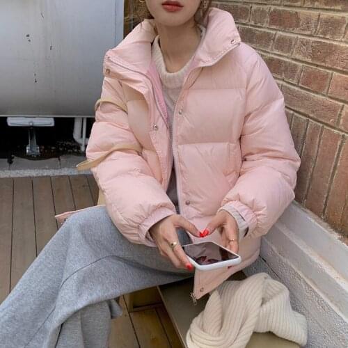 Real shot 2021 new Korean version of wild loose pearly stand-up collar winter jacket autumn and winter style Korean chic warm