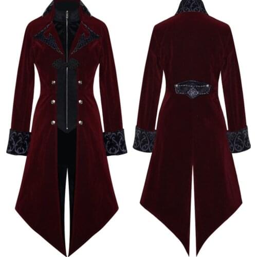 New Medieval Halloween Steampunk Men Cosplay Coat Victorian Gothic Retro Stand-up collar Zipper Velet Jacket costume
