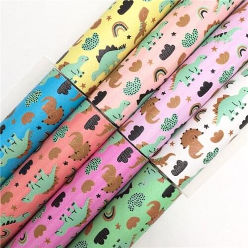 Onefly Wholesales Dropshipping Leather Supplier Dinosaure Printed Synthetic Leather Faux Fabric Vinyl Sheets Bow DIY FZ168A
