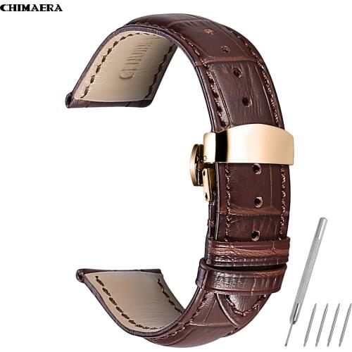 CHIMAERA Watch Bands Watch Strap Genuine Calf Leather Bracelet 14mm 16mm 18mm 20mm 22mm Belt Rose Gold Deployment Buckle