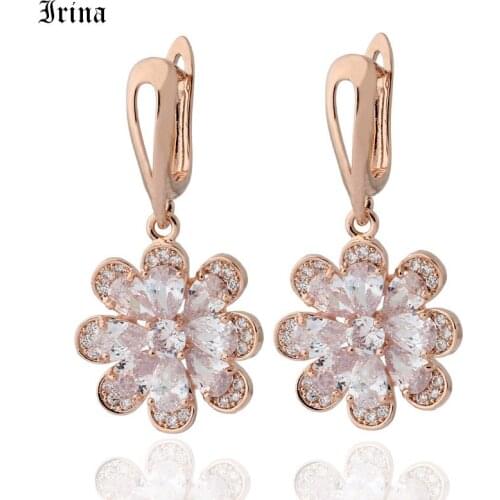 New Luxury Cubic zirconia Plant Flower Style Drop Earrings Copper Ear Jewelry Dangle Earring for Women Wedding